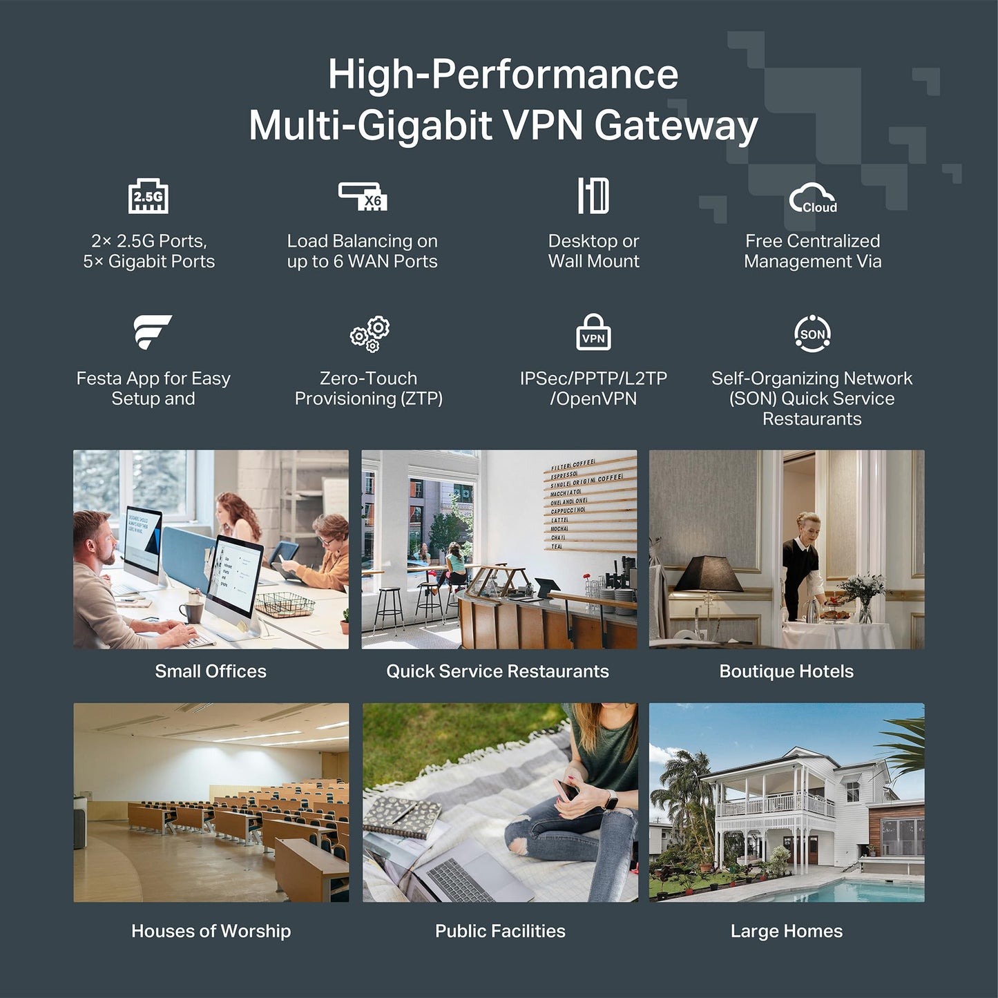 TP-Link Festa FR307-M2 | Multi-Gigabit VPN Wired Router Gateway | 2 * 2.5G+5*Gigabit+1*USB WAN | Self-Organizing Network | Free Cloud | Load Balance |