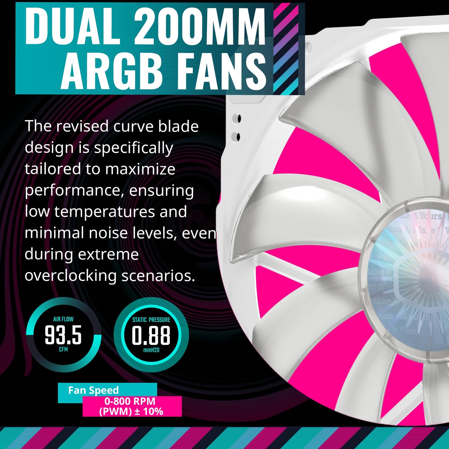 Cooler Master HAF 500 White High Airflow ATX Mid-Tower, Mesh Front Panel, Dual 200mm Customizable ARG Lighting Fans, Rotatable GPU Fan, USB 3.2 Gen 2