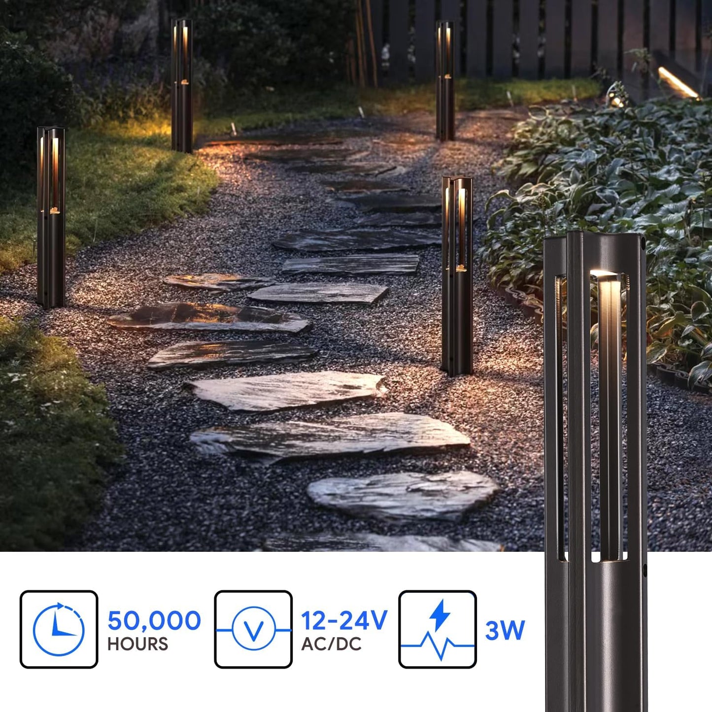 Energetic Low Voltage Landscape Lighting, IP65 Waterproof LED Pathway Lighting, Aluminum Outdoor Landscape Path Lights for Garden, 12-24V AC/DC