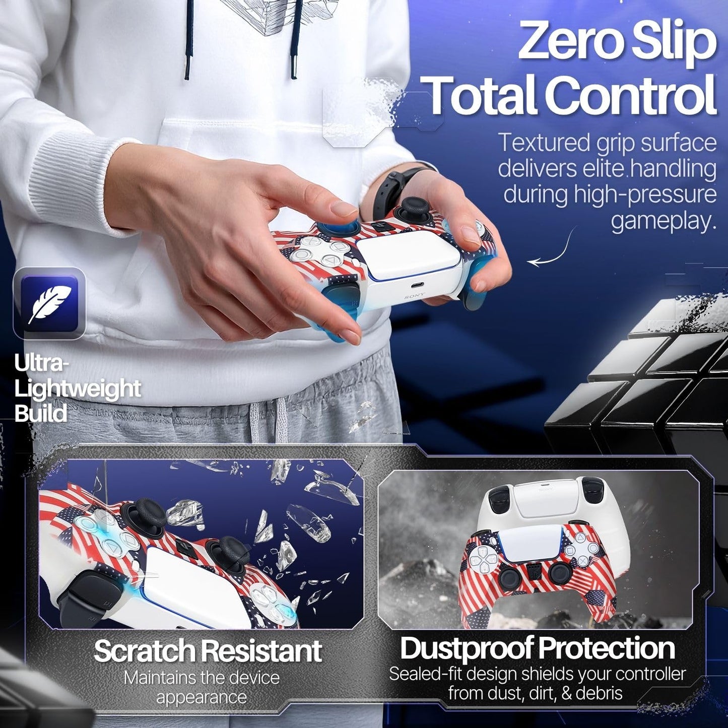 TNP Silicone Case Cover for PS5 Controller - Anti-Slip Silicone Skin Sleeve with 8 Thumb Grips for DualSense Controller - Ergonomic Textured Grip