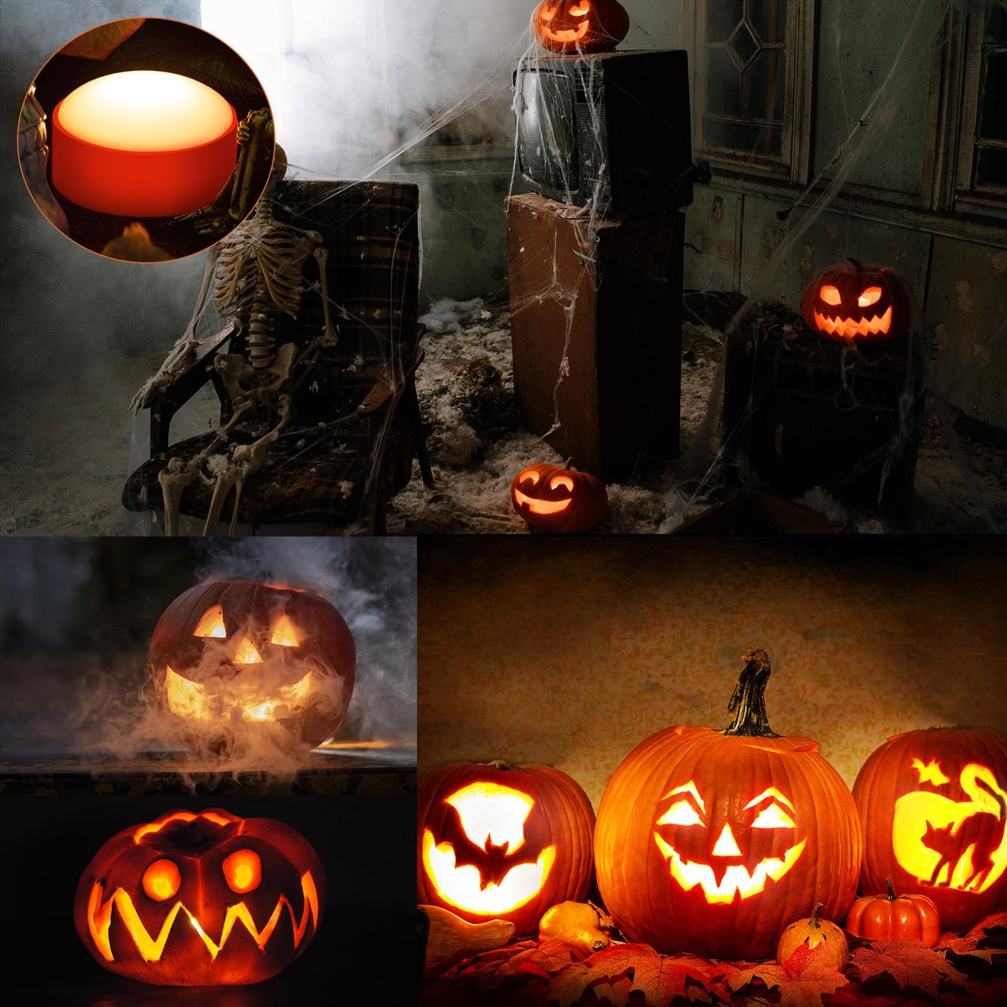 4PCS Halloween Pumpkin Lights with Remote and Timer, Battery Operated Dimmable LED Pumpkin Lights for Lighting up Jack-O-Lantern Pumpkins, Flickering