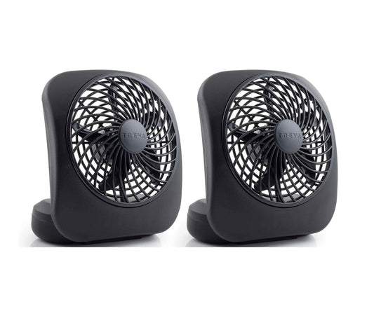 O2COOL Treva 5 in Portable Battery Powered Desk Fan 2-Speed Black 2-Pack