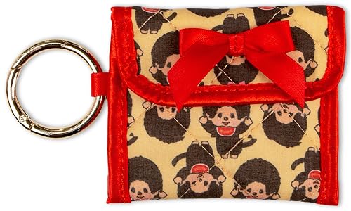 Sonix Quilted Earbud Pouch | Premium Cotton Bag Charm for AirPods, Keychain Storage Case Cover with Carabiner Ring | Monchhichi AOP Latte