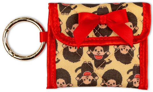 Sonix Quilted Earbud Pouch | Premium Cotton Bag Charm for AirPods, Keychain Storage Case Cover with Carabiner Ring | Monchhichi AOP Latte