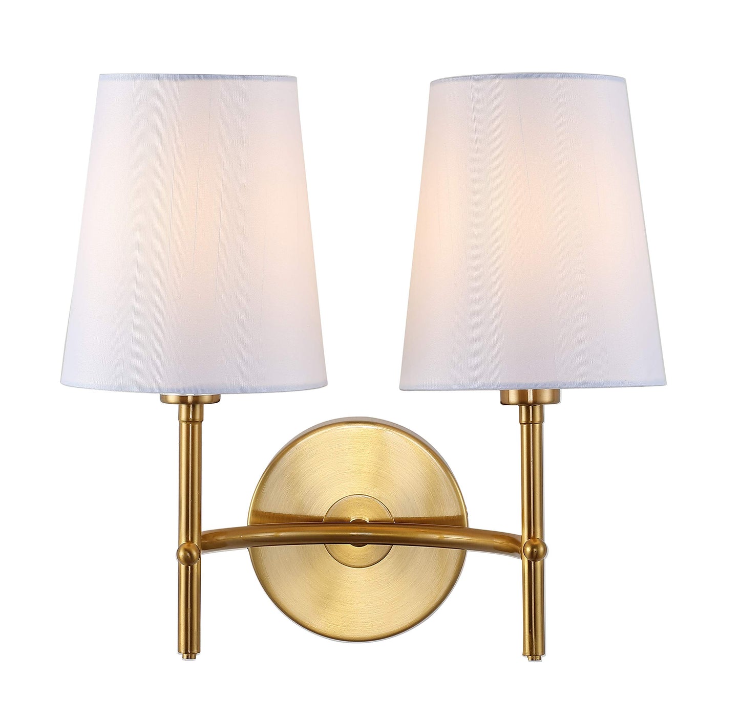 SAFAVIEH SCN4033B Barrett Brass Gold 2-Light Wall (LED Bulbs Included) Sconce, White