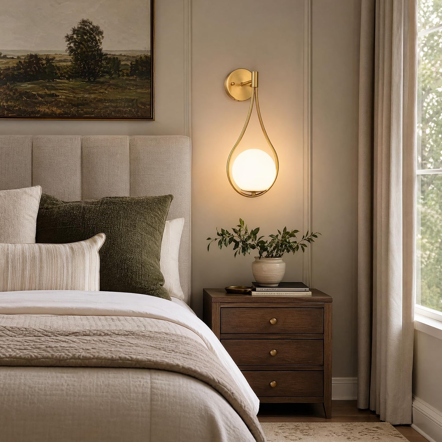 HOLKIRT Mid-Century Modern Wall Sconces Bathroom Globe Vanity Light Fixture Brass Set of 2 Wall Lights for Bedroom, Living Room, Hallway