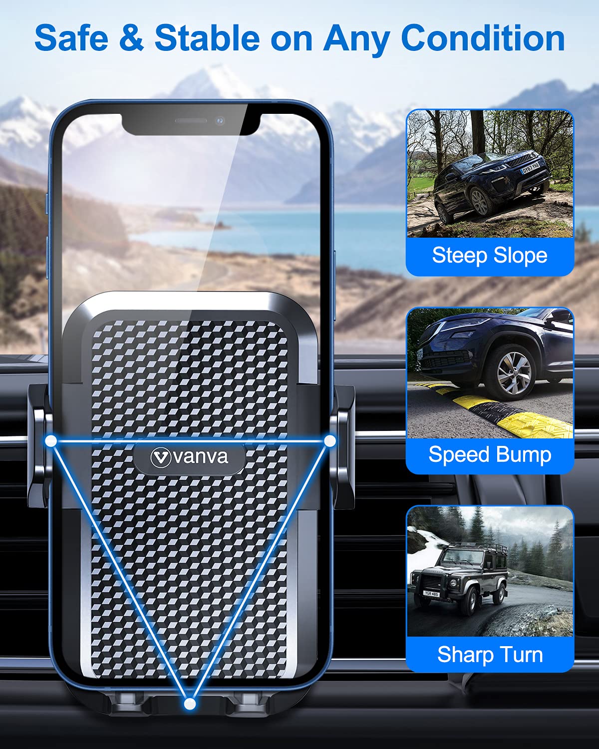 vanva Universal Air Vent Car Mount, [ Big Phones & Thick Case Friendly ] Cell Phone Holder for Car Hands Free Clamp Cradle Vehicle fit for All Apple