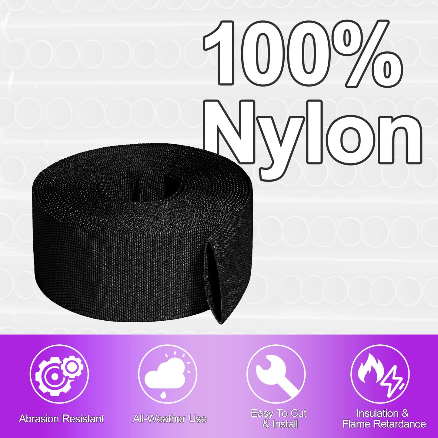 0.75" ID Nylon Protective Hose Sleeve, Nylon Cable Cover for Welding Torch Hydraulic Hose, 25' Length, Black