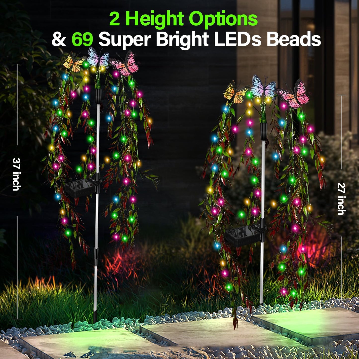 Solar Garden Lights Outdoor Decorative Waterproof, 69LED Swaying Tree Solar Lights for Outside, Butterfly Flower Lights Solar Power Yard Decor