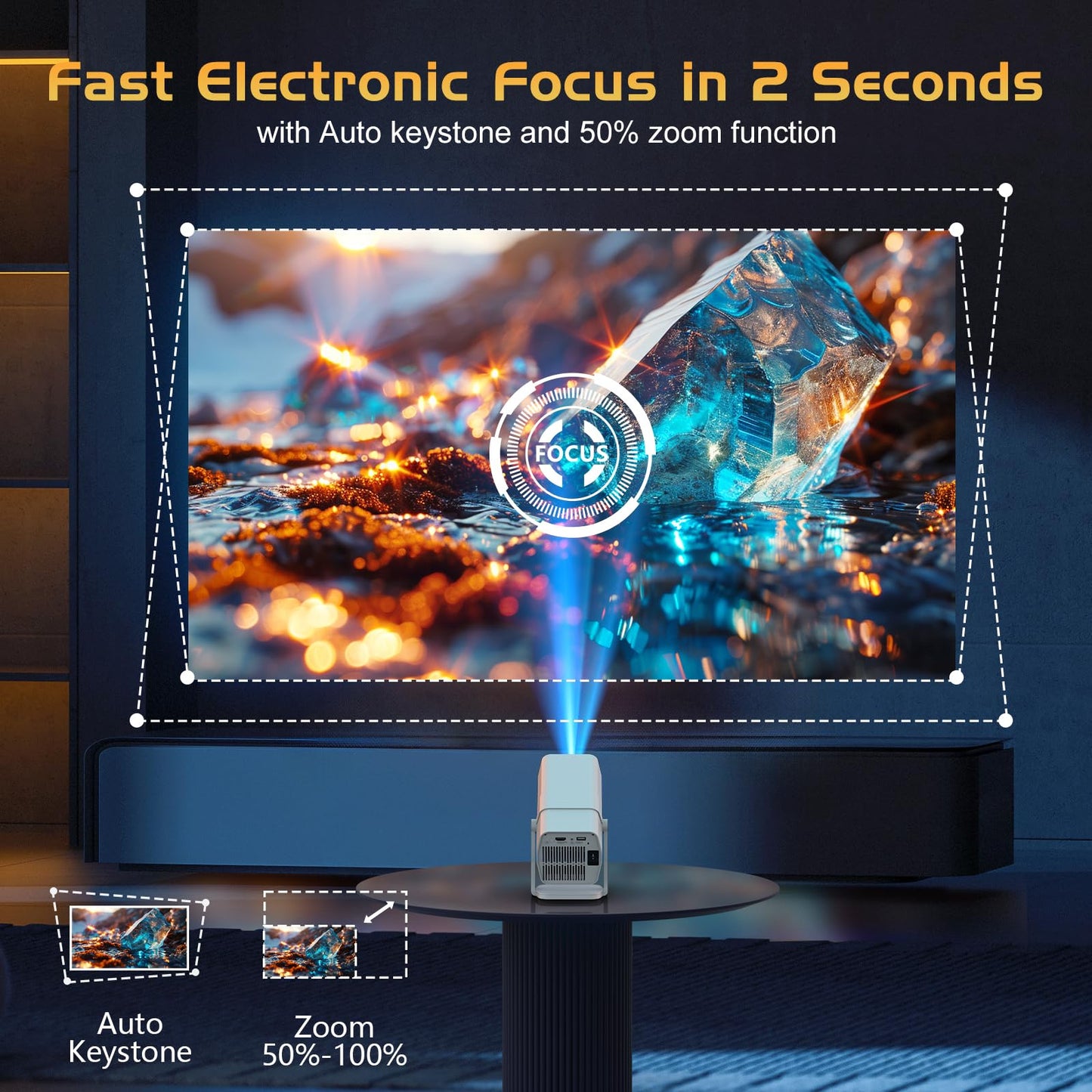 ?Netflix Officially Licensed?TMY Projector with Built in Apps, 1080P Movie Projector with WiFi and Bluetooth, Electric Focus & Auto Keystone, 270°