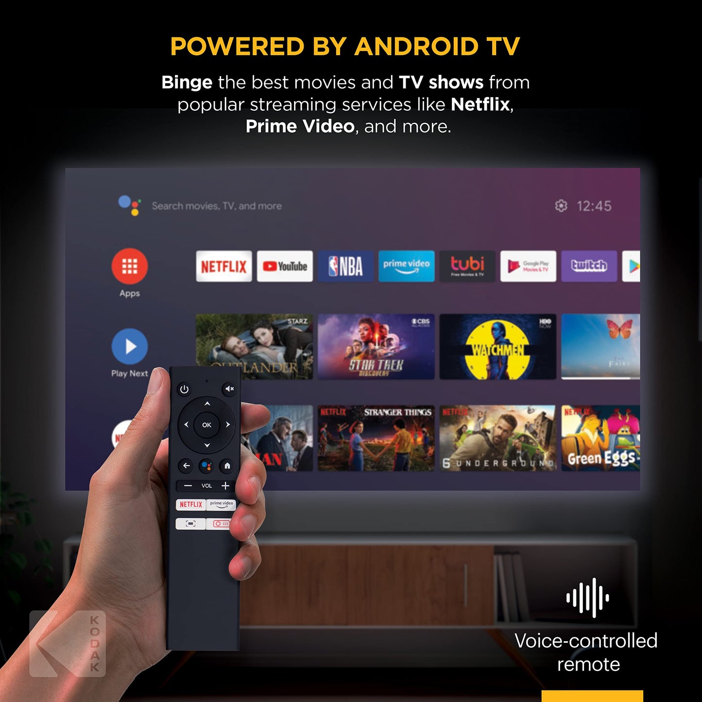 KODAK FLIK HD9 Smart Projector | Mini Black Portable Indoor & Outdoor Movie with Android TV Streaming Apps, Wi-Fi and Bluetooth, Built-In Speakers