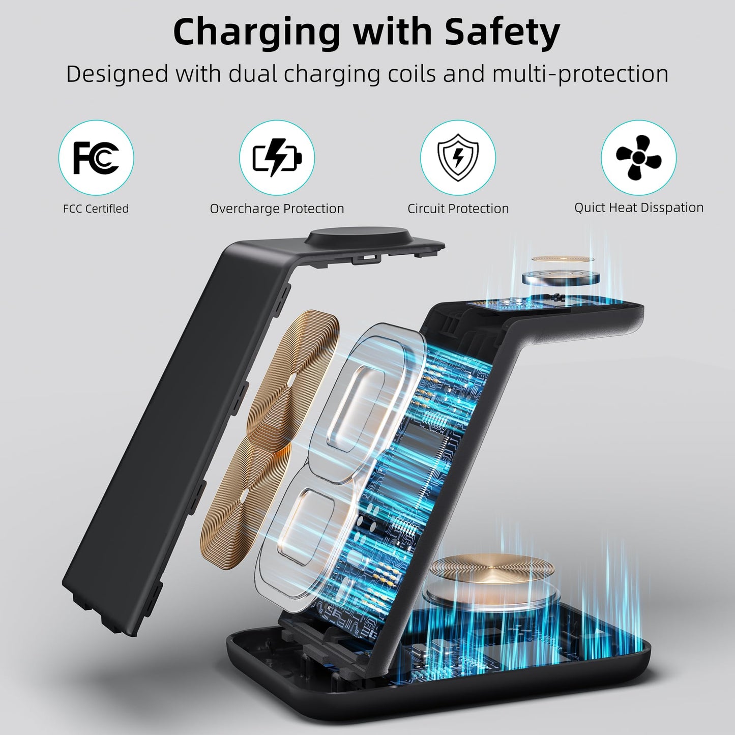 Wireless Charger for Samsung, 3 in 1 Fast Charging Station for Samsung Galaxy S23/S22/S21/S20/S10/Note 20/10, Wireless Charging Stand for Galaxy
