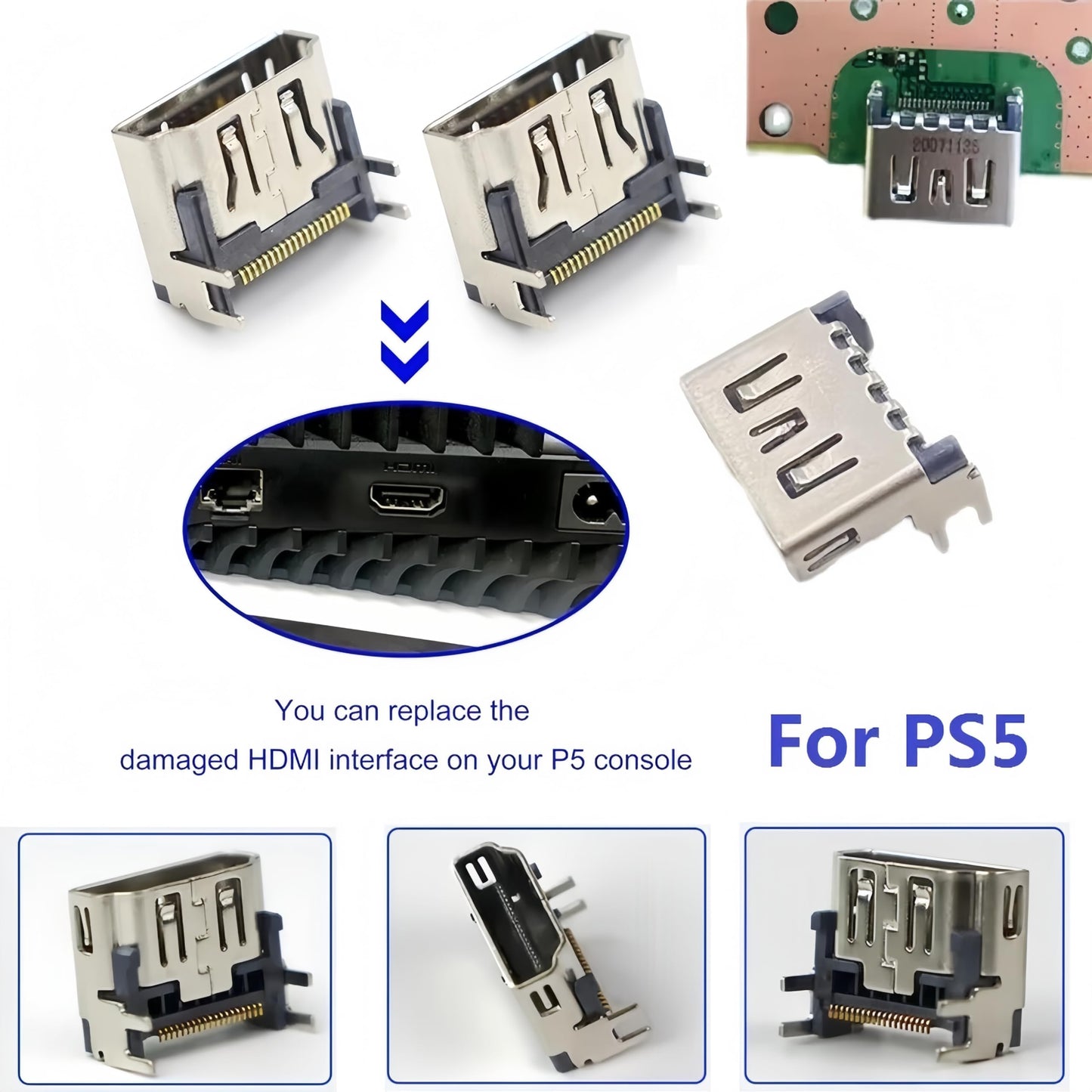 2 Pack HDMI Port Replacement for Sony PlayStation 5 PS5 Display Socket Interface Jack Connector with Tools Kits CFI-1015A CFI-1015B EDM-010 (Sony