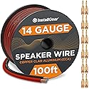 InstallGear 14 Gauge Speaker Wire - 100 Ft Copper Clad Aluminum Speaker Cable with 12 Banana Plugs for Easy Installation - Flexible PVC Jacket