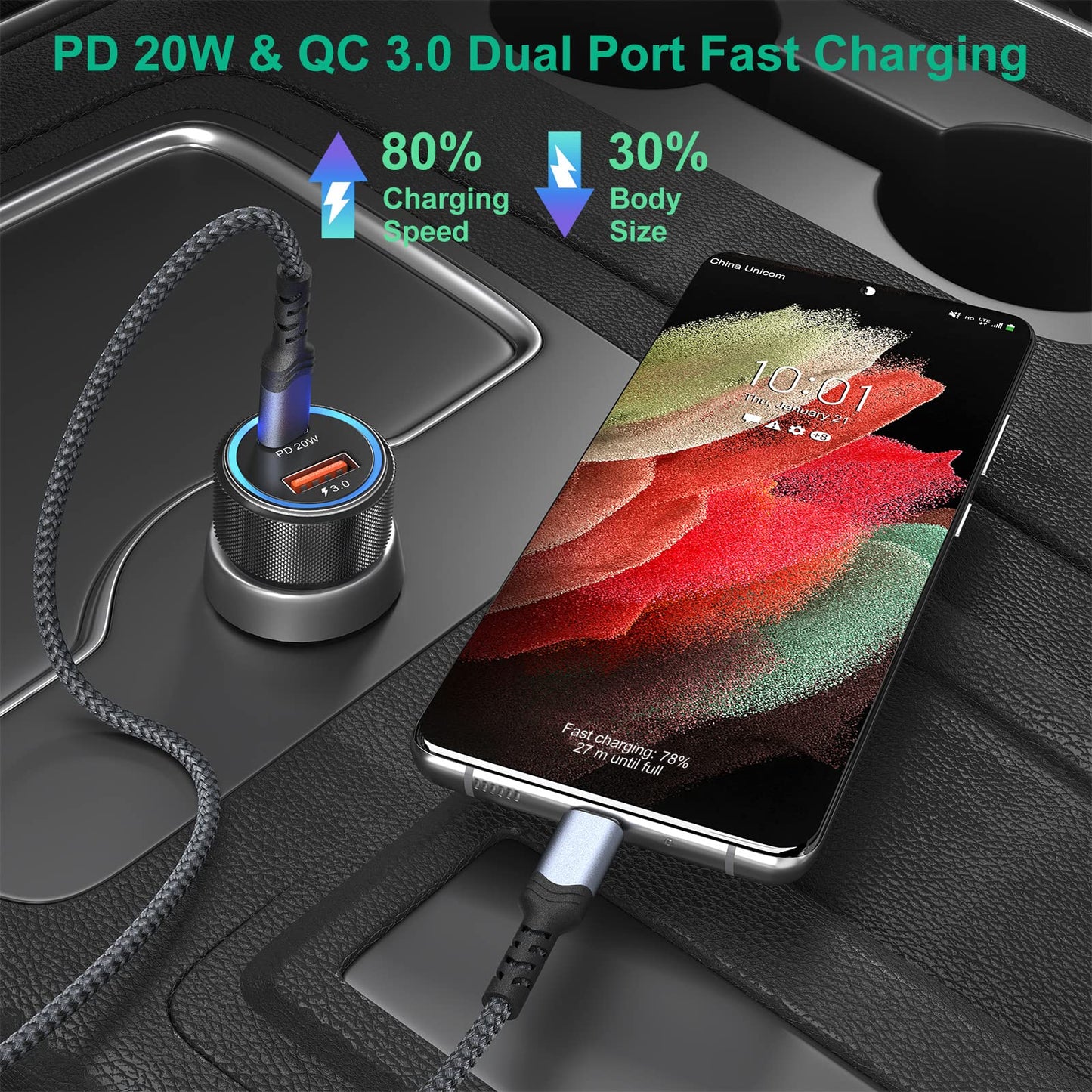 USB C Car Charger 5 Pack, Bangfun 36W Dual Port PD&QC 3.0 Fast Charging 12V USB Car Charger Cigarette Lighter Adapter Plug for iPhone 15 14 13 12 11