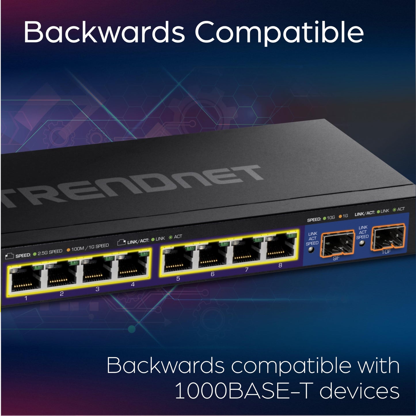 TRENDnet 10-Port Multi-Gig Web Smart Switch, TEG-3102WS, 8 x 2.5GBASE-T Ports, 2 x 10G SFP+ Slots, Ethernet Splitter, Metal Housing, NDAA & TAA