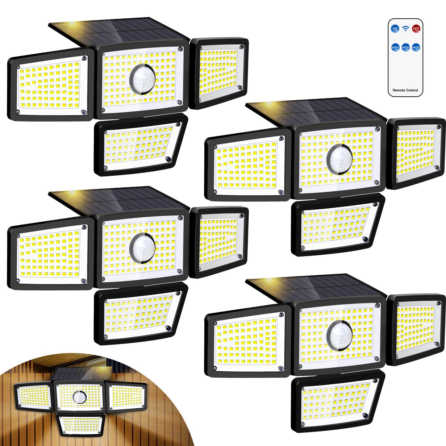 FAXBOX 4 Heads Sensor Lamp Solar, Motion Sensor Outdoor Lights 3000LM, 283 LED,6500 K, Motion Sensor, IP65 Waterproof, 270° Wide Angle, Security