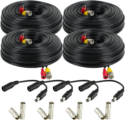Amcrest 4-Pack 150 Feet Pre-Made All-in-One Siamese BNC Video and Power CCTV Security Camera Cable with Two Female Connectors for 960H & HD-CVI Camera