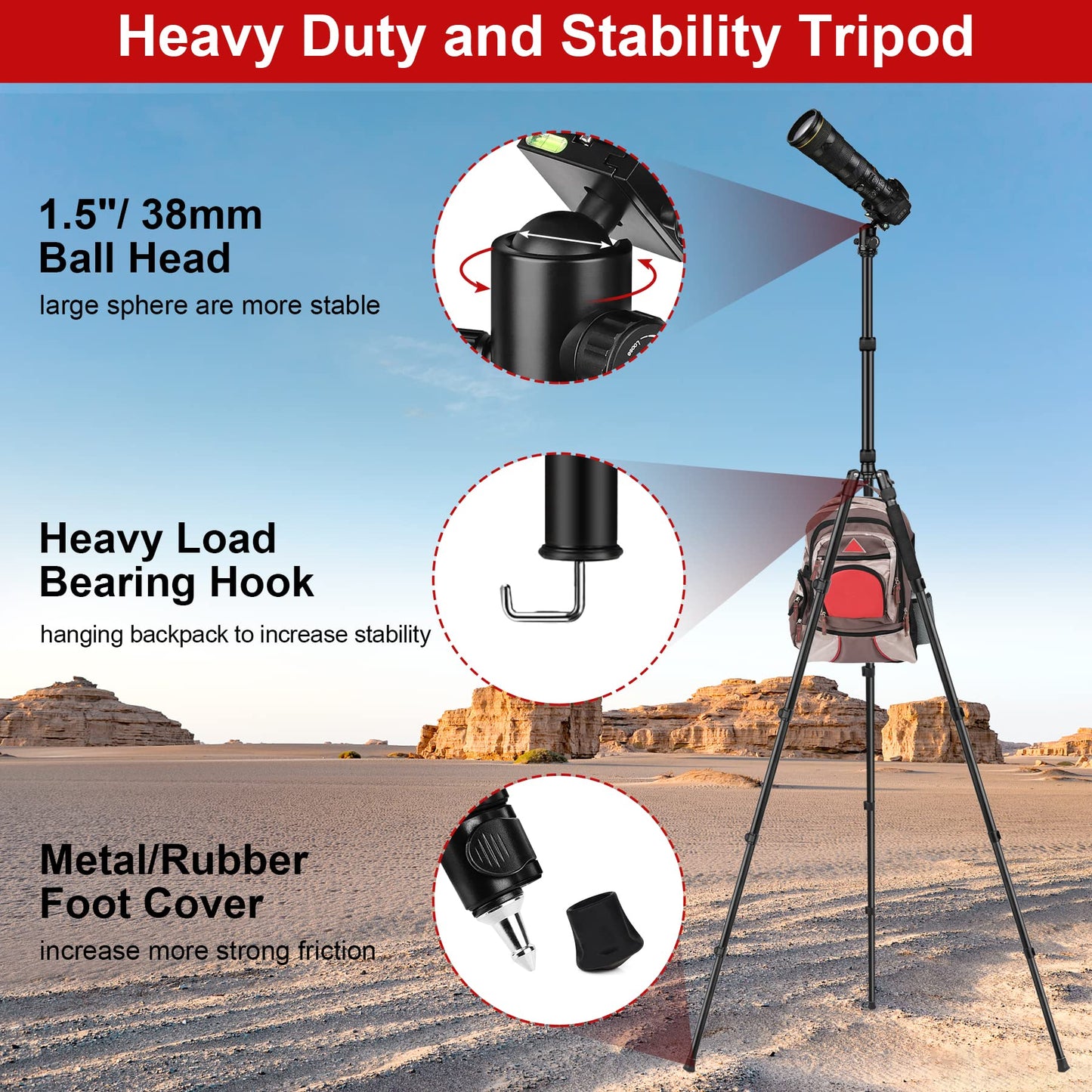 JOILCAN Tripod for Camera, 81" Camera Tripod Stand, 83 inches DSLR Tripods & Monopods, Heavy Duty Travel Tripod for Binoculars Laser Level Spotting