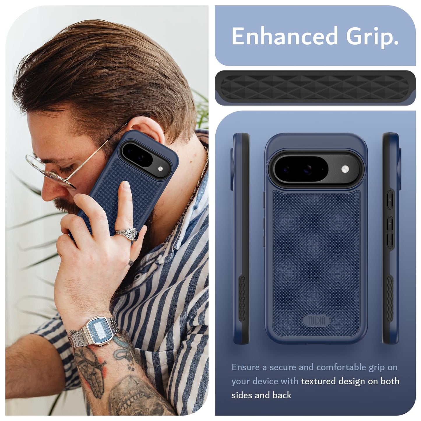 TUDIA MergeGrip Cases for Google Pixel 9 and Pixel 9 Pro Case (2024) - [Military Grade Drop Tested] Dual Layer Shockproof Slim Tough Non-Slip Heavy