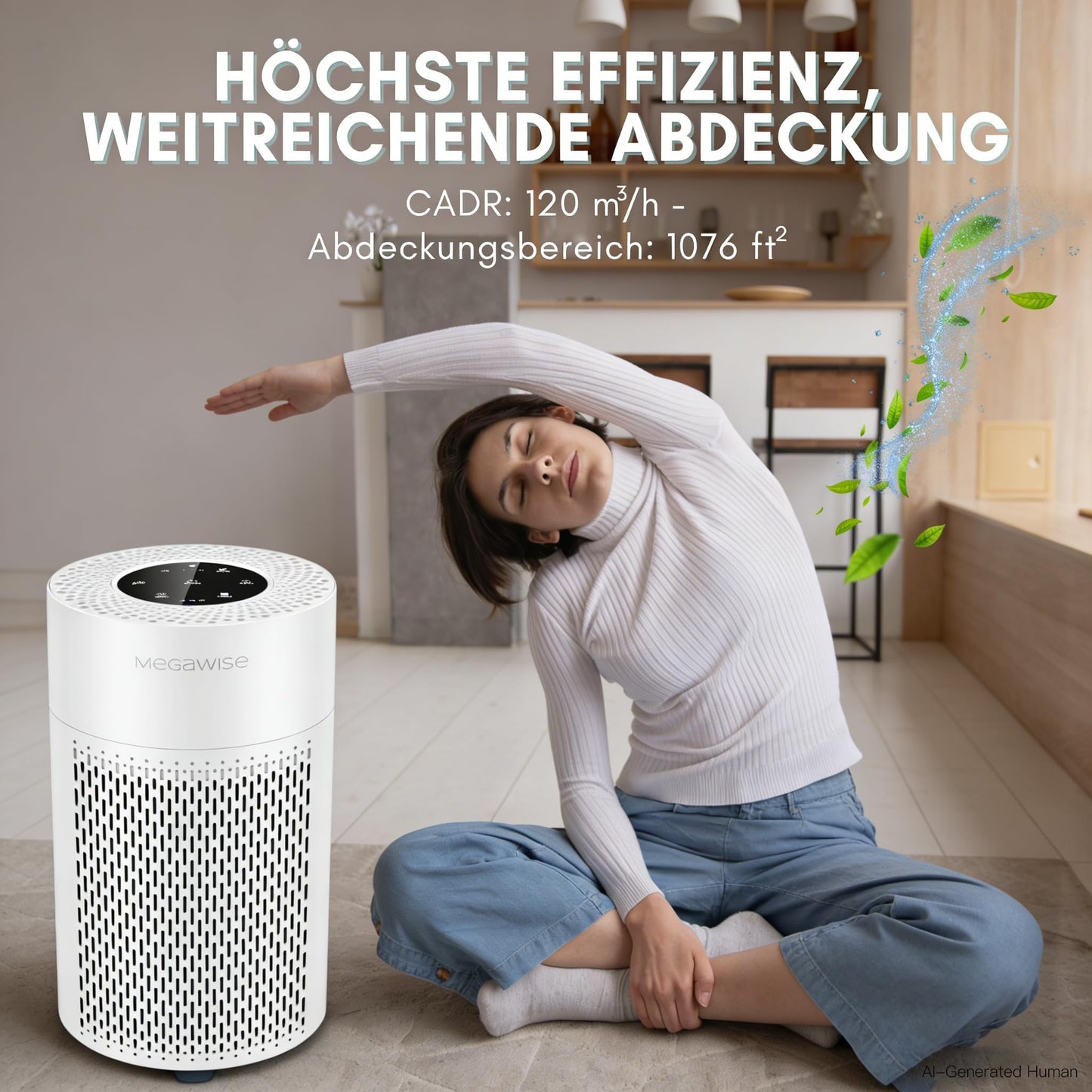 MEGAWISE Smart Air Purifier for Large Rooms up to 1080 sq. ft. | 2022 Updated Version | H13 True HEPA Filter, Smart Air Quality Sensor, Quiet Sleep