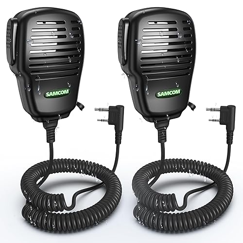 SAMCOM Walkie Talkie Speaker Mic IP67 Waterproof 2 Pin Shoulder Hand Mic Handheld with 360° Rotating Clip 3.5mm Audio Earphone Jack for Security Hotel