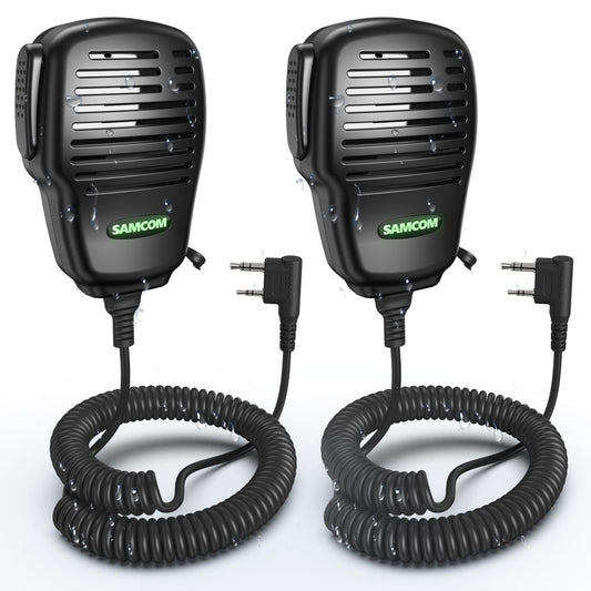 SAMCOM Walkie Talkie Speaker Mic IP67 Waterproof 2 Pin Shoulder Hand Mic Handheld with 360° Rotating Clip 3.5mm Audio Earphone Jack for Security Hotel