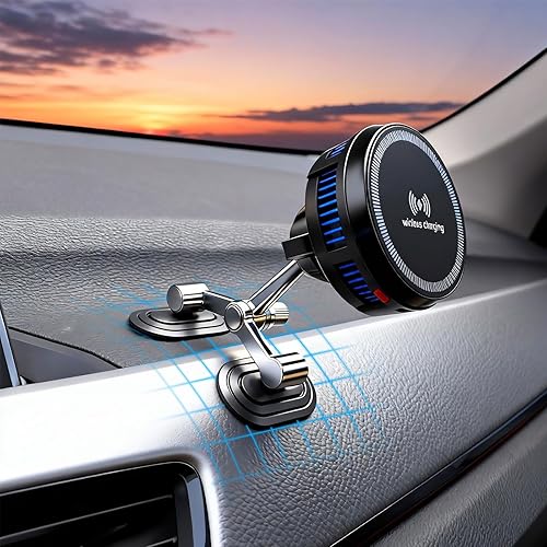 xik Car Phone Holder with Magnetic Cooling Charger for Dashboard,[90° Curved Surface mounting] Wireless Fast Charger for Magsafe iPhone 17 Pro Max 16