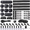 Cord Management Organizer Kit 4 Cable Sleeve split with 41Self Adhesive Cable Clips Holder, 10pcs and 2 Roll Self Adhesive tie and 100 Fastening Cable