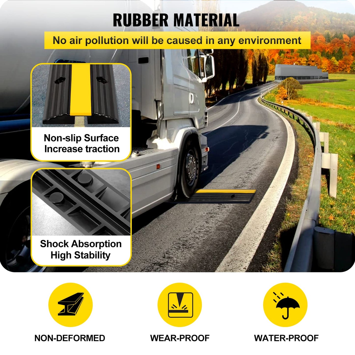 Happybuy 4 Pack of 1-Channel Rubber Cable Protector Ramps Heavy Duty 18000Lbs Load Capacity Cable Wire Cord Cover Ramp Speed Bump Driveway Hose Cable