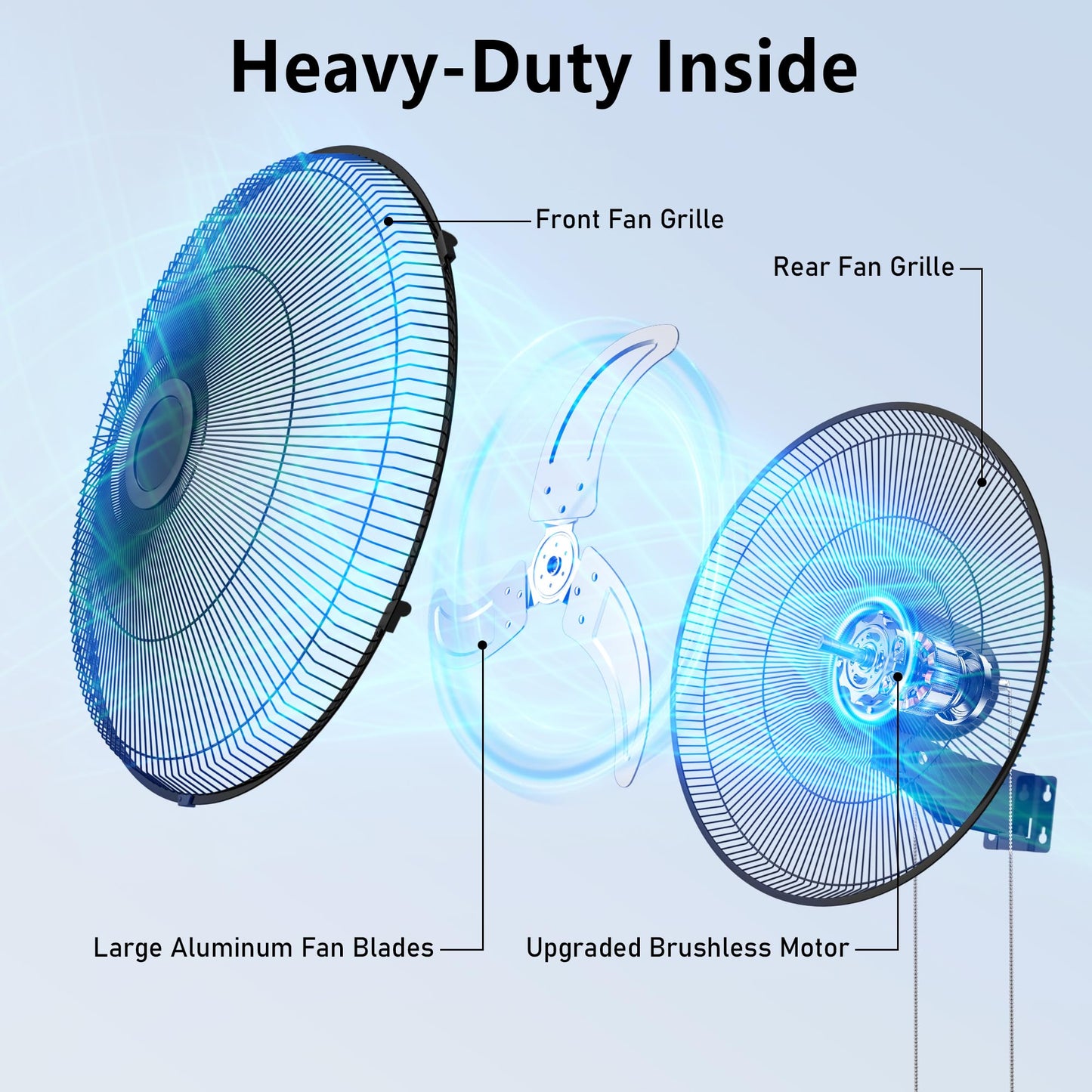 NIOGLXO 20 Inch Oscillating Wall Mount Fan, 3 Speed Powerful Airflow, 90° Oscillation, 30° Tilt, High Velocity Wall Fan for Home, Offices, Greenhouse