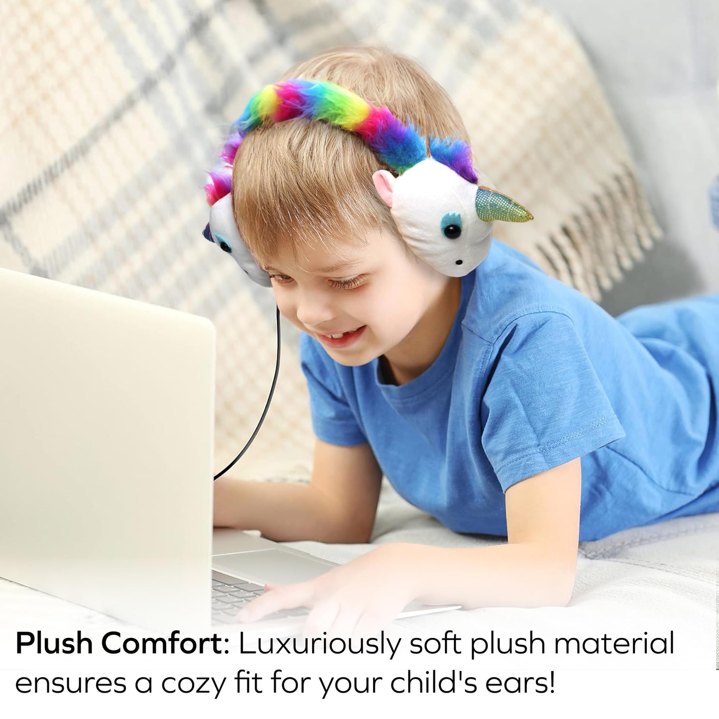 Coby Zooland Wired Plush Kids’ Headphones, Portable Over-Ear Headphones with 3.5mm Jack and Built-in Splitter, Volume Limit at 85 dBs, Built-in…