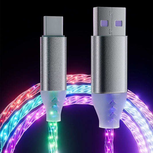 ULIKTO 6.6ft/2m Type C Cable Led Light Up Charger Cord Visible 7 Colors RGB Gradual Changing Shining 3A Fast Charging USB A to USB C Data Sync Cord