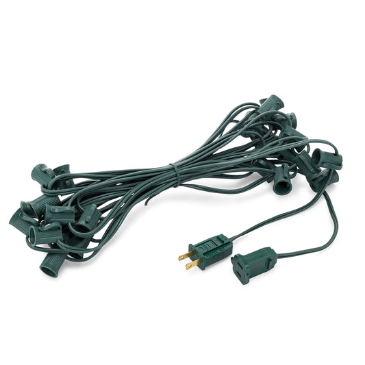 HLO Lighting C7 Light Strings | 25' Green Cord with 12" Socket Spacing, E12 Christmas Light Stringer