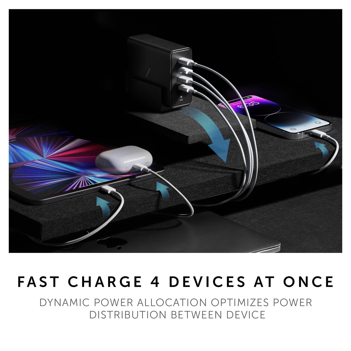 Native Union Fast GaN Charger PD 140W - 4-Port Power Delivery 3.1 Desktop Charging Station with Desk Stand - for MacBook Pro, iPads, iPhones, Pixel