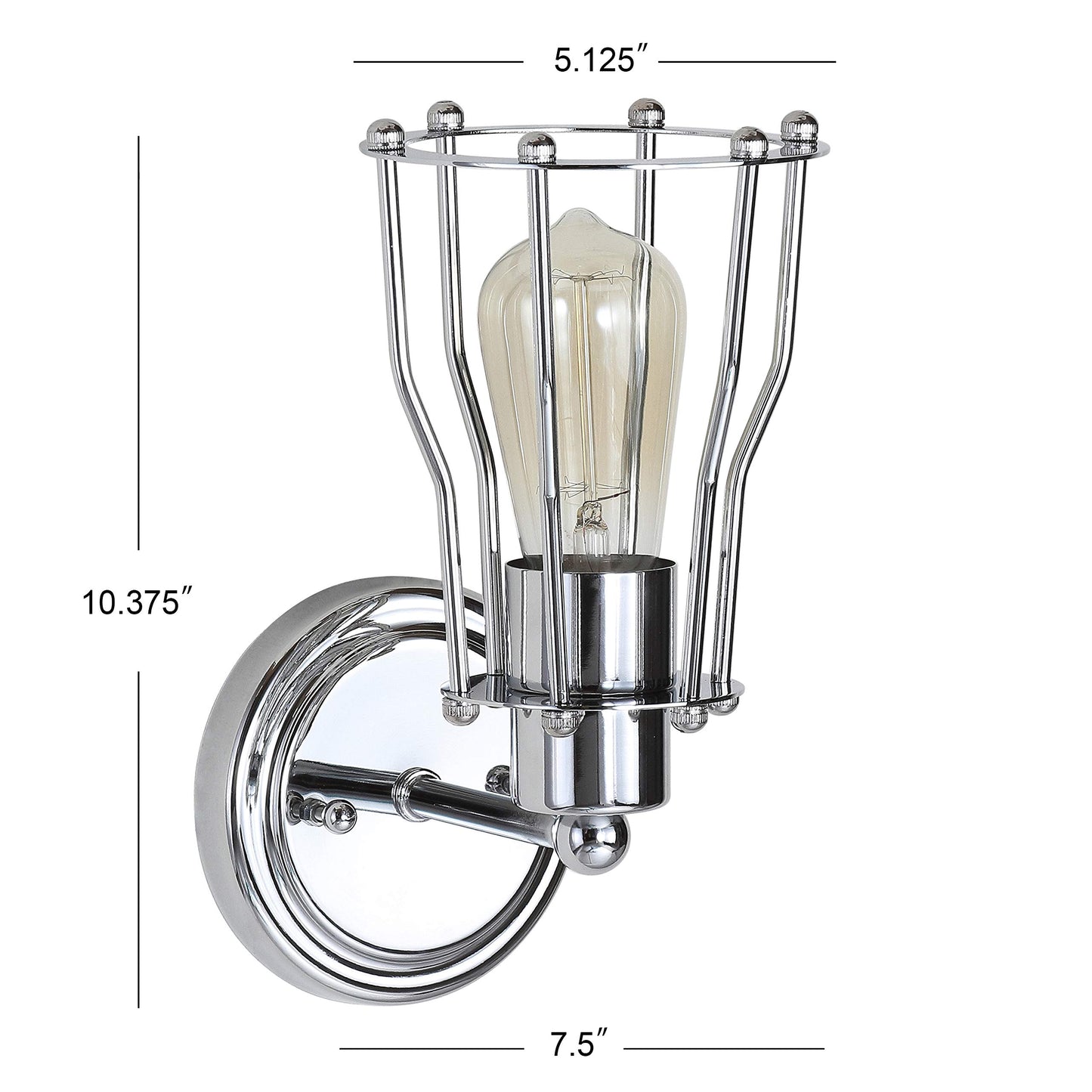 JONATHAN Y 5.13" Chrome Modern Industrial Metal Vanity Light, Bathroom Sconce for Mirror, Reversible 1-Light Wall Lamp with Metal Cage Shade