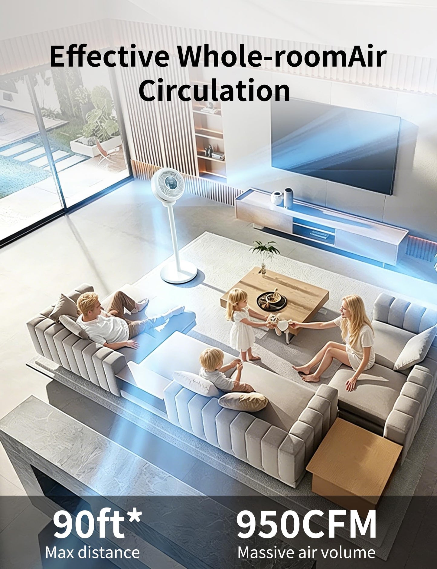 Standing Fan for Bedroom 180° Omnidirectional Oscillating 20dB Quiet Sleep