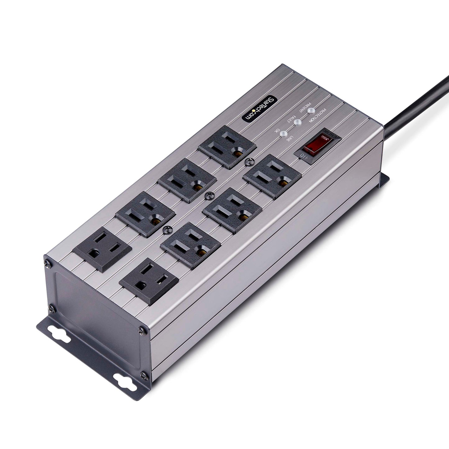 StarTech.com Flat Plug 8-Outlet Heavy Duty Industrial Power Strip 125V/15A with Surge Protector, EMI/RFI Isolation, Mountable PDU, 12ft/3.6m Extension
