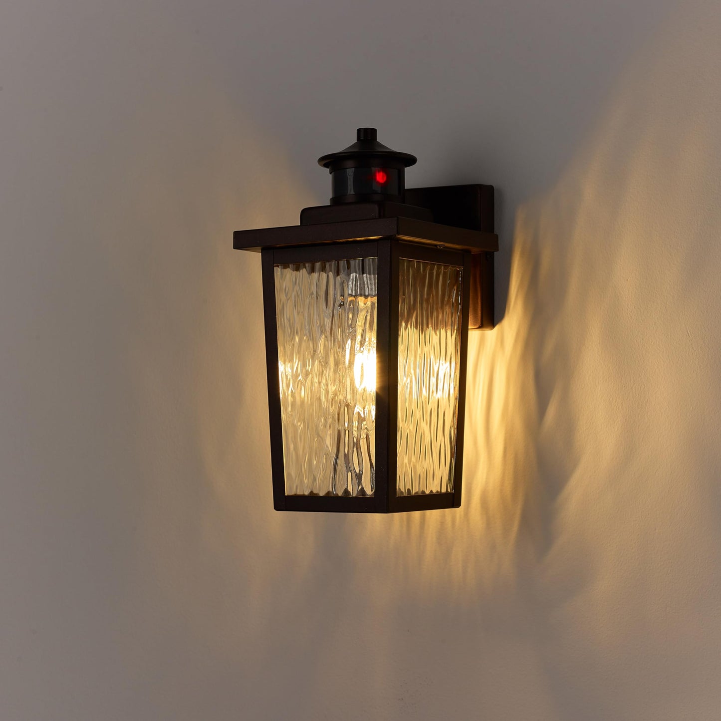 ACLand Oil Rubbed Bronze Motion Sensor Exterior Wall Lantern, Dusk to Dawn Outdoor Lighting with Clear Water Glass and E26 Base Socket, 12" Outside