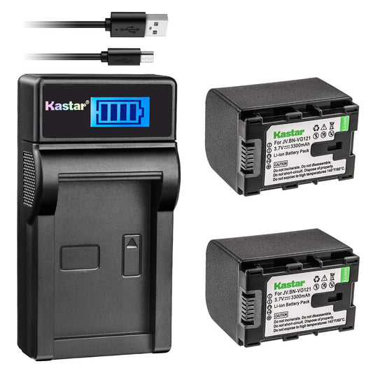 Kastar 2X Battery + Slim LCD Charger for JVC BN-VG121 BNVG121 BN-VG107 BN-VG107U BN-VG108E BN-VG108U BN-VG114 BN-VG114AC VG114E VG114U VG121AC VG121
