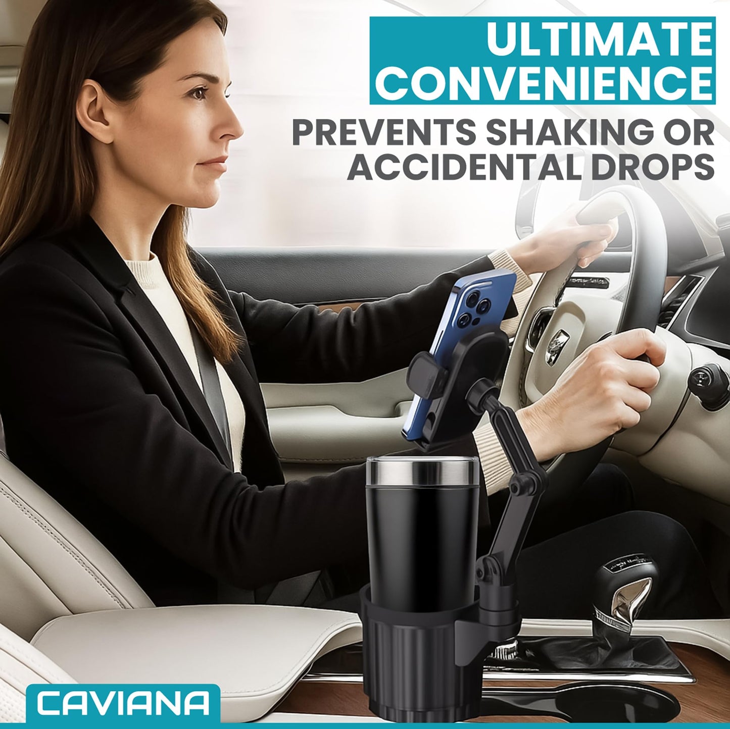 Phone Holder & Phone Mount for Car & Cup Holder Expander - 2-in-1 for Smartphones, Bottles, Tumblers & Coffee Mugs - Strong Clamp, Anti-Shake, 360°