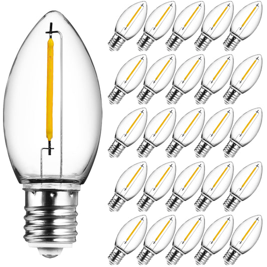 JOYIN C9 LED Light Bulbs - Replacement E17 Base Bulbs for Window Candles & Chandeliers (Warm White, 25 Pack)