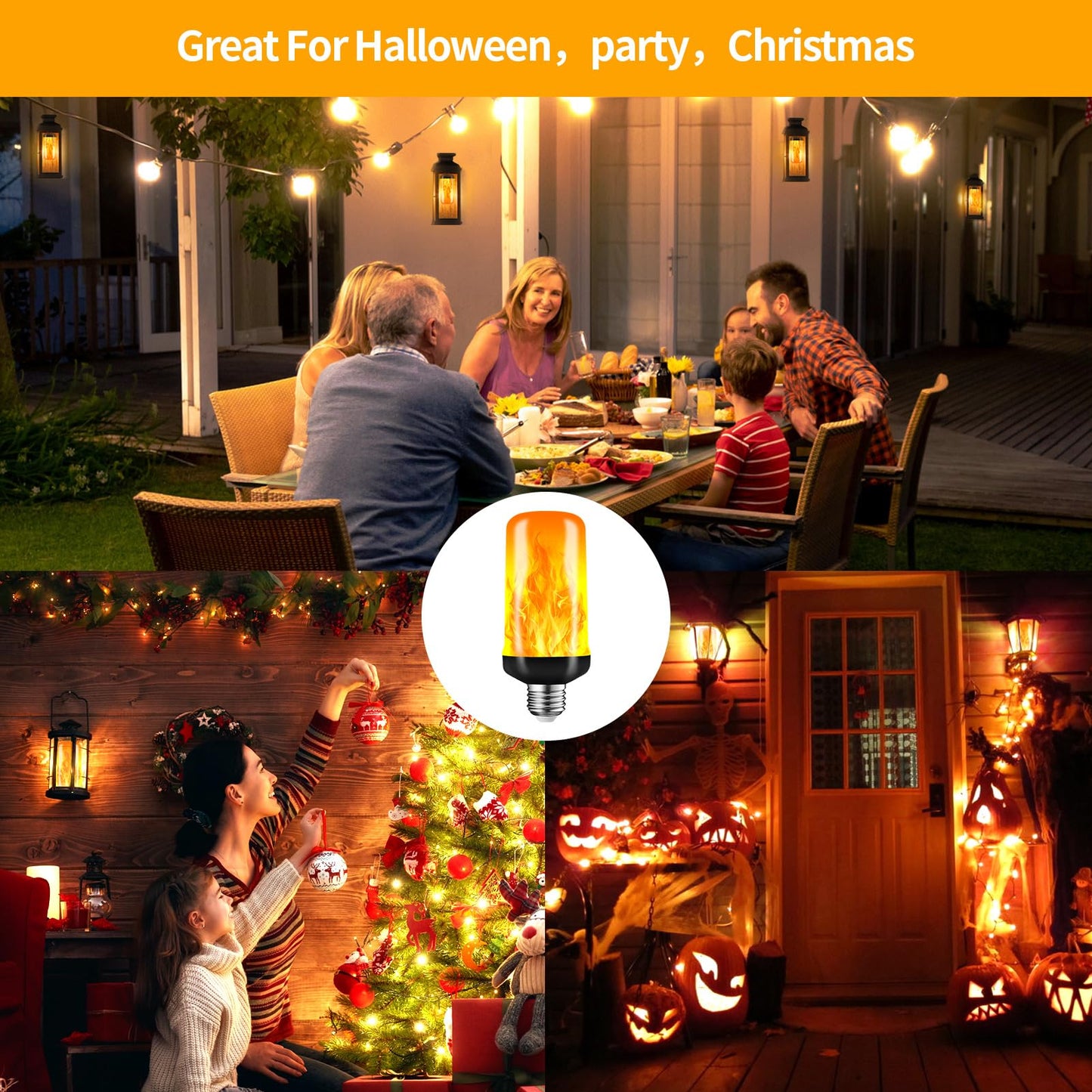 KKHLGB LED Flame Light Bulbs, Flickering Light Bulbs 4 Modes with Gravity Sensor, E26 Base Fire Light Bulb for Halloween, Christmas,Porch, Patio