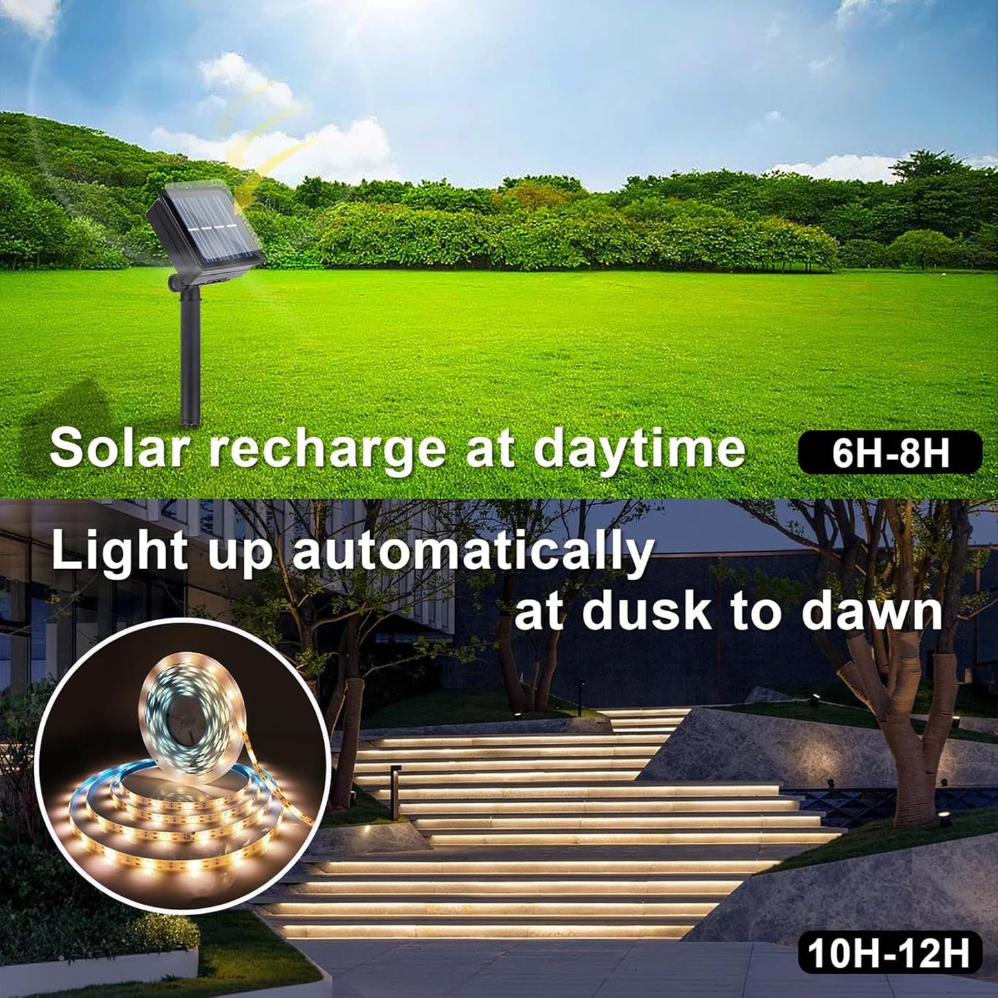 Ousam Led Solar Rope Lights Outdoor Waterproof 10FT Cuttable Solar Strip Light Dusk to Dawn with 8 Modes Tape Decorative Lighting for Outside,Sign