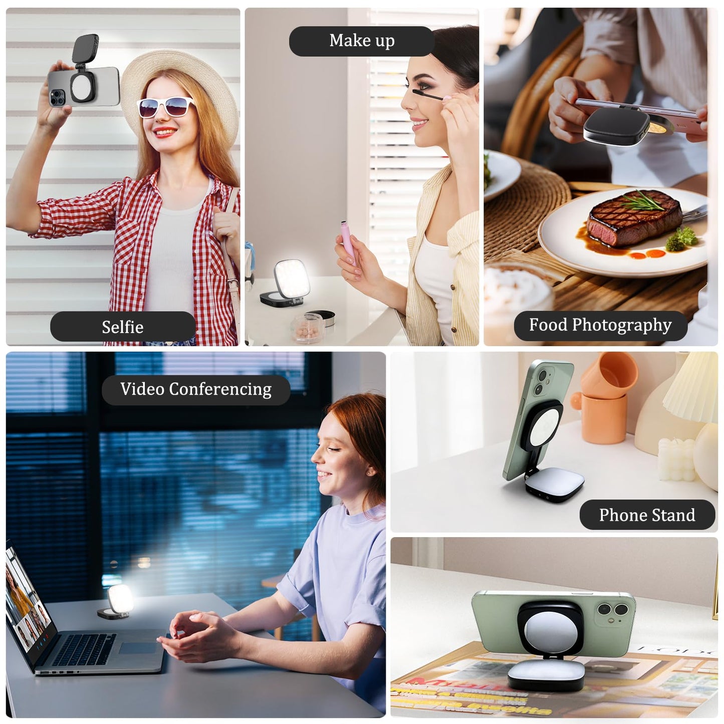 Magnetic Selfie Light Compatible with MagSafe for iPhone - Rechargeable LED Fill Light with Mirror, CRI?95, 5 Color Temps, Foldable Ring Light