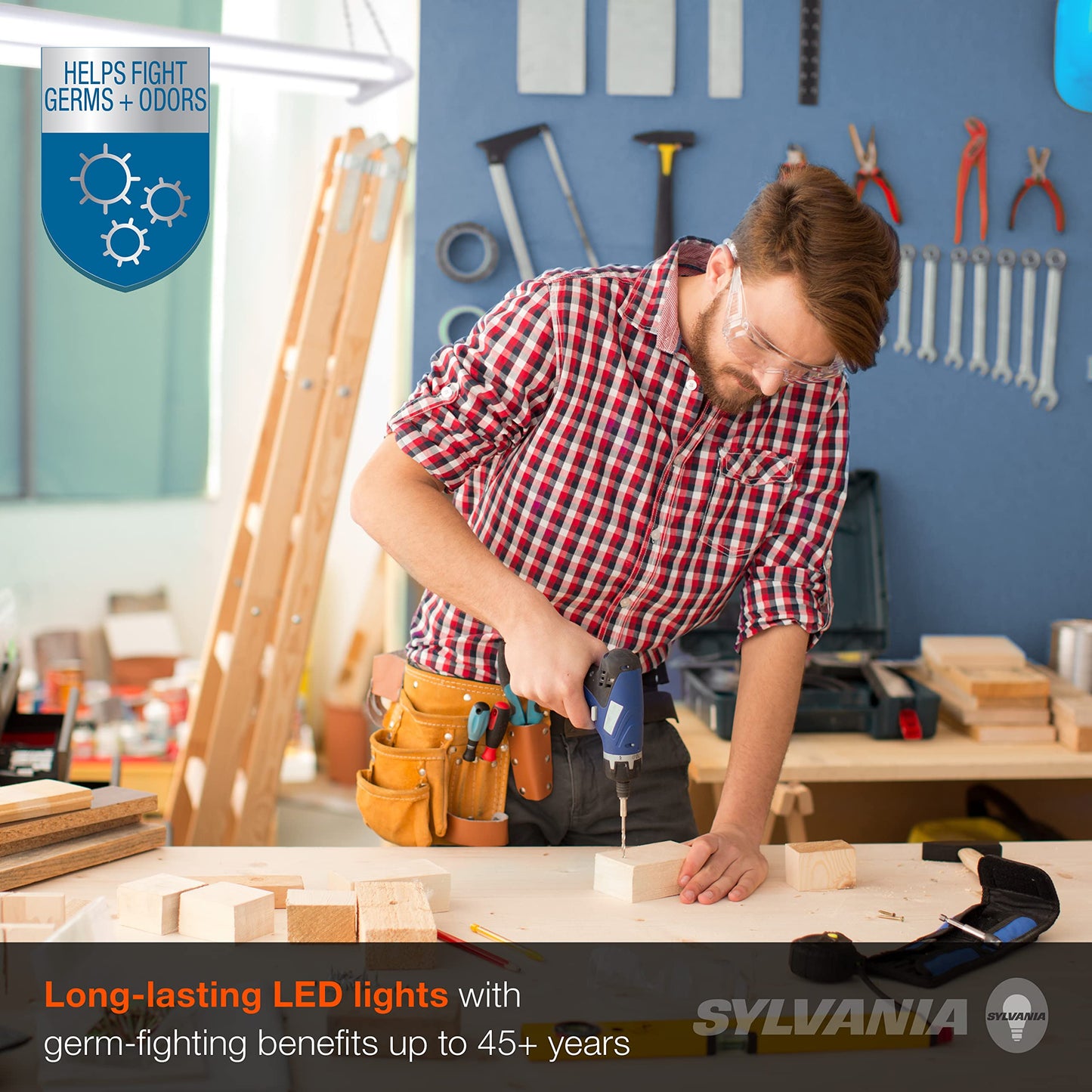 Sylvania 4ft Shop Light with LightSHIELD Technology, Germicidal, 40W, 4000 Lumens, Non-Dimmable, On/Off Pull Chain, Linkable, 4000K, Cool White