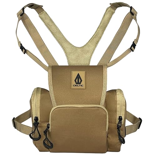 Deltic Tracker XL Bino Harness, Chest Pack with Magnetic Main Pocket, 4 Storage Pockets, Adjustable Straps, Tan