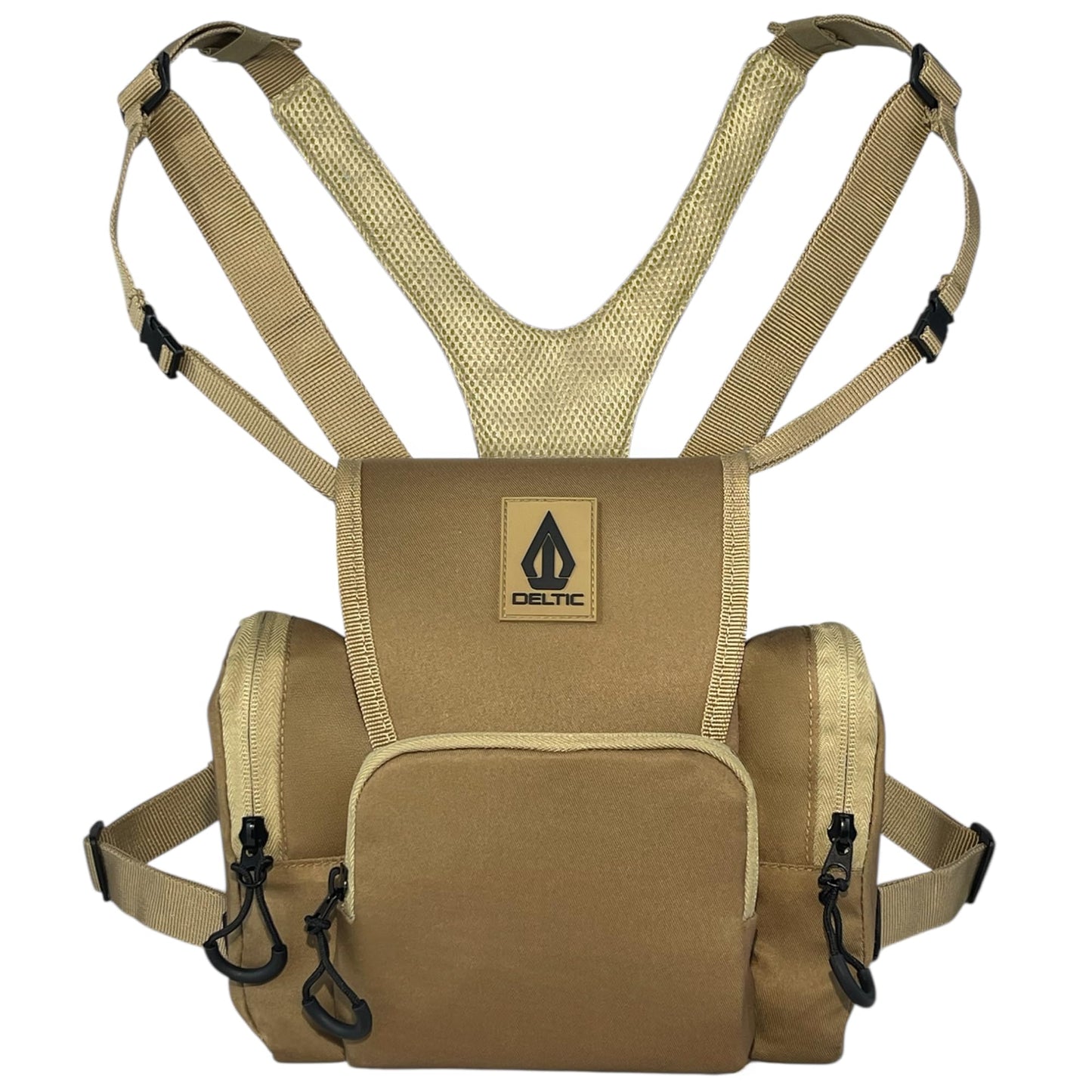 Deltic Tracker XL Bino Harness, Chest Pack with Magnetic Main Pocket, 4 Storage Pockets, Adjustable Straps, Tan