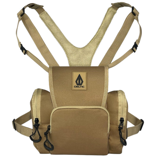 Deltic Tracker XL Bino Harness, Chest Pack with Magnetic Main Pocket, 4 Storage Pockets, Adjustable Straps, Tan