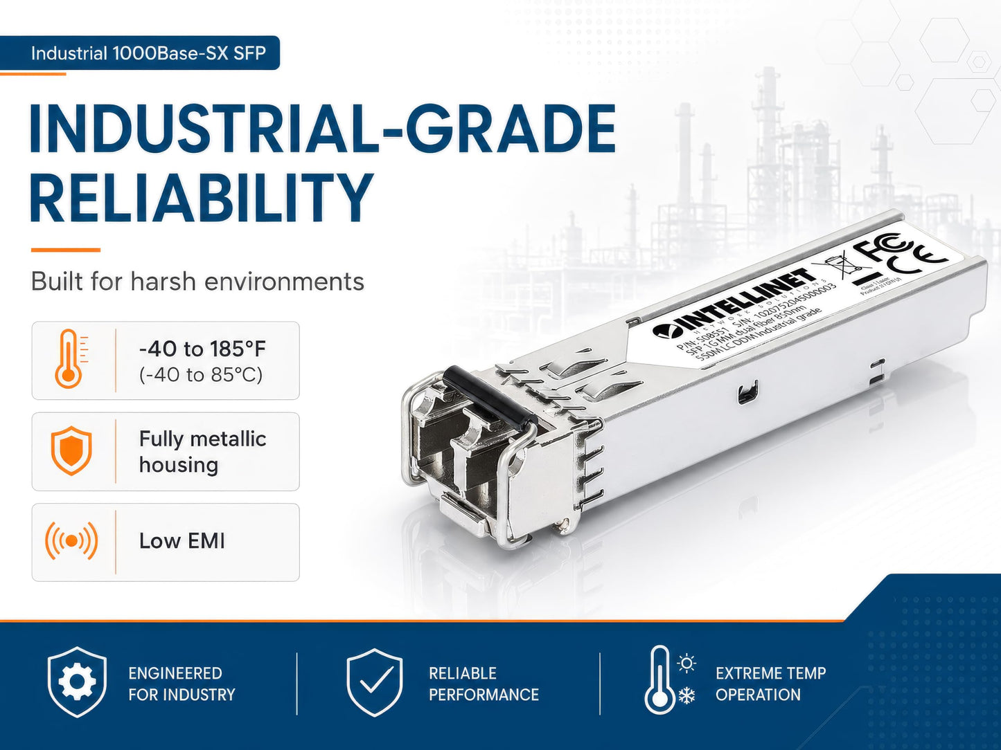Intellinet Industrial 1000Base-SX SFP LC Multimode Transceiver 850nm, 2 pcs